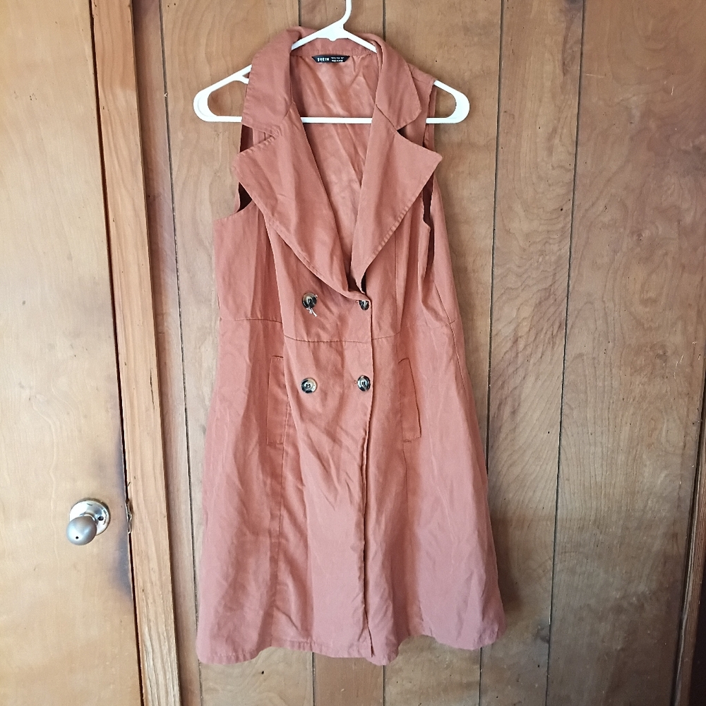 Shein Brown Sleeveless Trench Style Dress Women’s Size XL Double Breasted